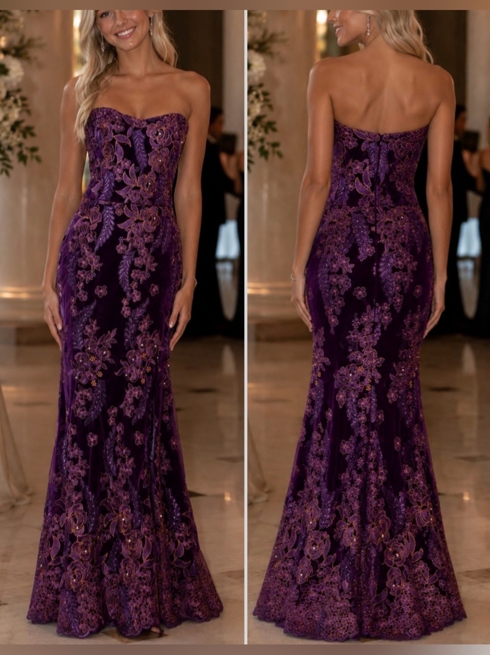 Purple Embroidered Mermaid Gown Formal Prom Dress S 2 4 Whimsigoth Glam Fairy